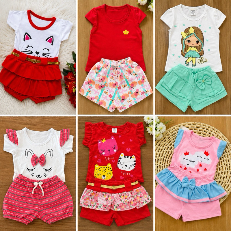 kit 6 peças de roupa femininas infantil sortidas - kit com 3 CONJUNTOS roupinha para bebê conjunto menina infantil