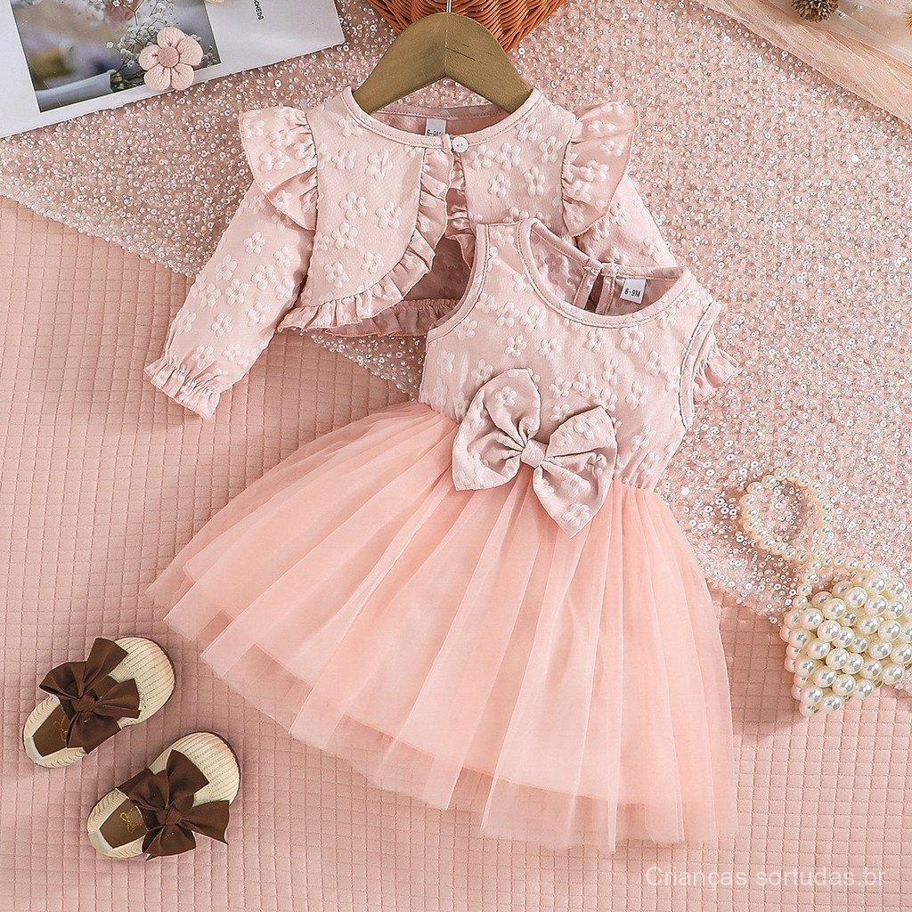 Roupa de Outono para Meninas de 0 a 3 Anos, Vestido de Malha com Capa Pequena, Presente de Aniversário
