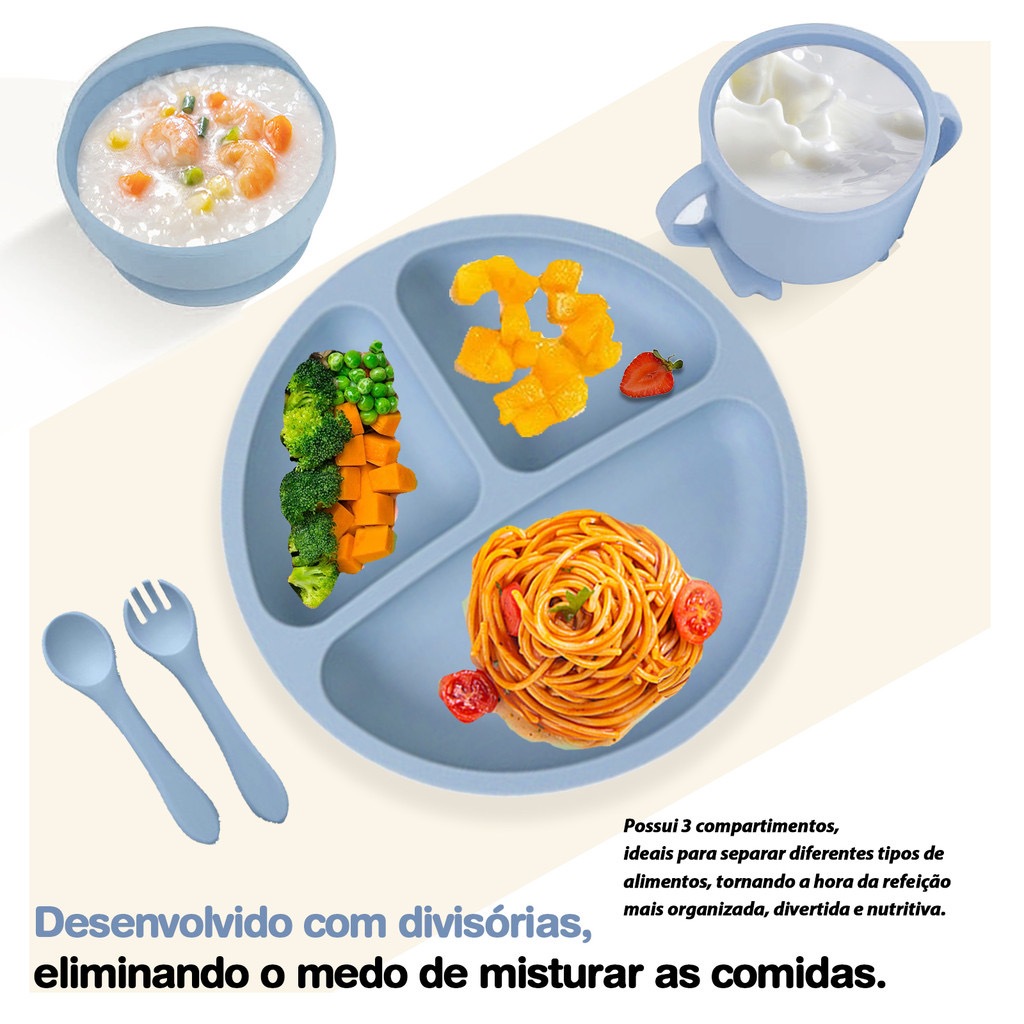 Kit 6/8/10 Peças de Talheres de Silicone para Bebês Crianças Talheres Silicone Com madeira ventosa