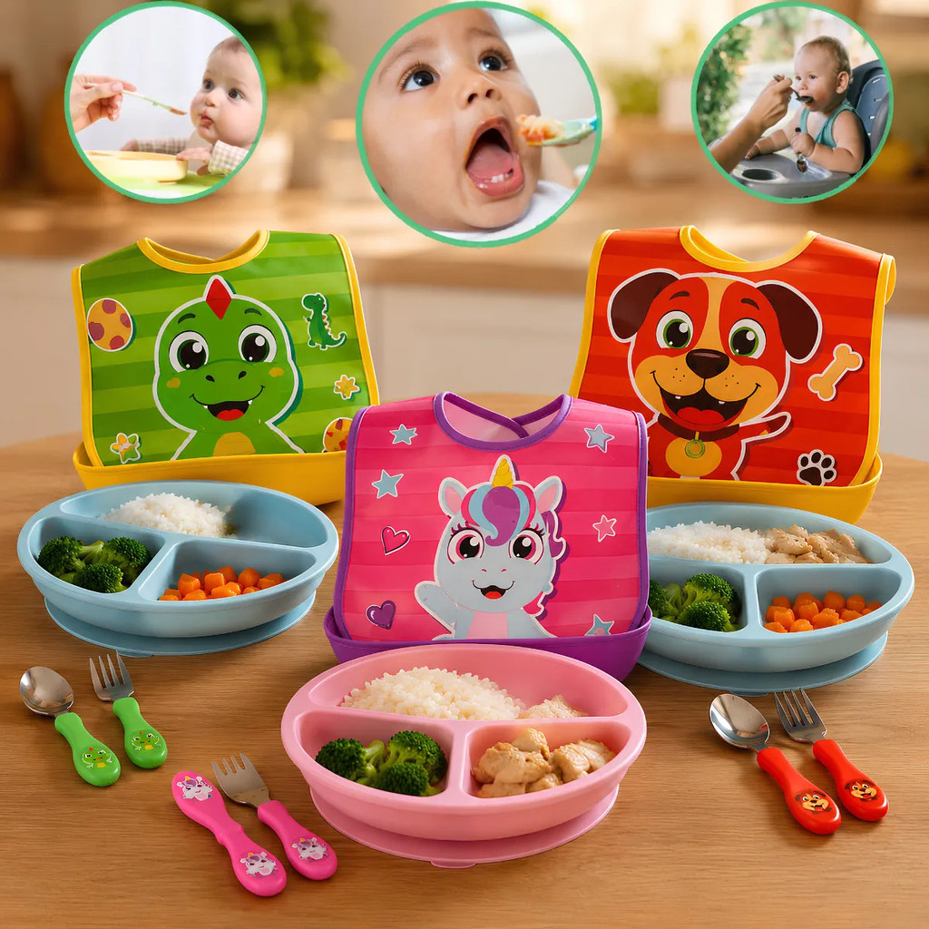 Kit Refeição Bebê Silicone 4 Peças Ventosa Livre Bpa Premium