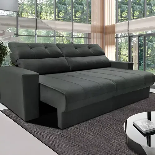 Sofá 3 Lugares Clean Retrátil Reclinável Cama Inbox Cinza