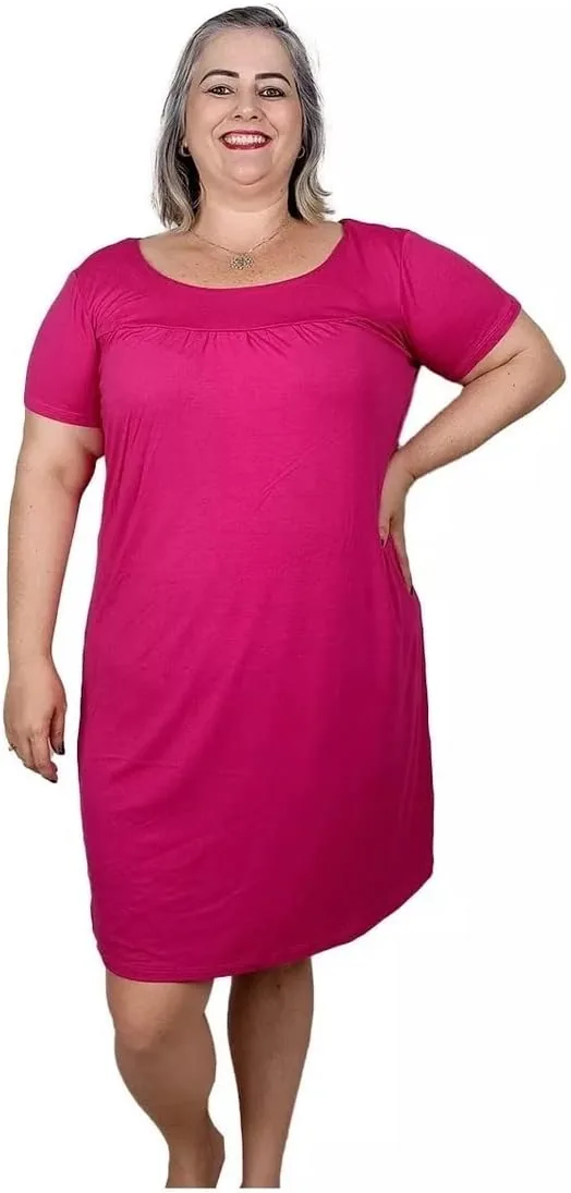 Vestido Plus Size Midi Moda Elegante Casual Liso Com Fenda
